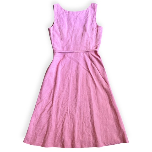 LOFT Ann Taylor Pink Linen Belted Midi Dress Women’s size 8 - Picture 2 of 5